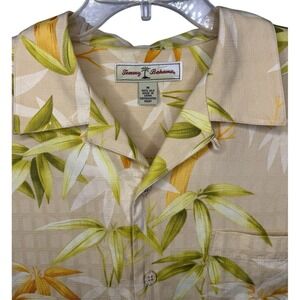 Tommy Bahama Men's M Silk Tan Leaf Bamboo Short Sleeve Floral Button Down Shirt